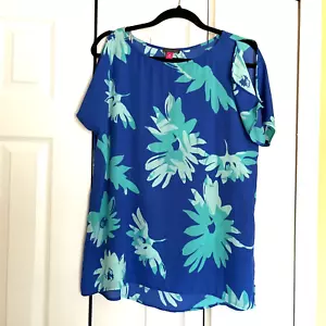 Damen ~ Vince Camuto ~ blau & grün geblümt Kurzarm Cold Shoulder Bluse Größe M - Bild 1 von 7