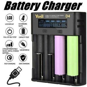 Intelligent LCD Charger 4 Slot For 18650 21700 26650 Lithium AA AAA Nimh Battery - Picture 1 of 10