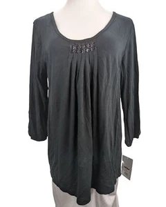 Merona Women Black 3/4 Sleeve Scoop Neck Loose Fit Fancy T-Shirt Size XL - Picture 1 of 9