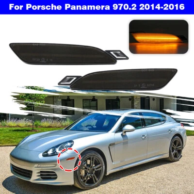 2x Parachoques delantero LED luz de señalización lateral negro ámbar para Porsche Panamera 2014-2016 Foto 1 de 4