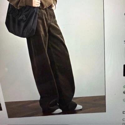 Pantalón Pana Mujer Marrón Oscuro Pierna Ancha Cintura Alta Nuevo Con Etiquetas Commenso Pequeño 26 Foto 1 de 4