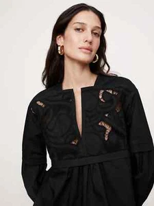 Top popover BANANA REPUBLIC in popeline di cotone ricamato nero XXL #742649 - Foto 1 di 3