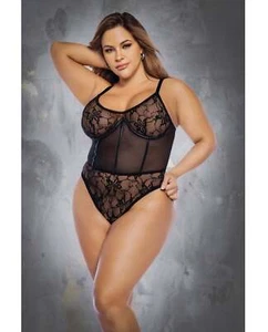 Mapale Queen Floral Lace & Mesh Underwire Bodysuit w/Lace Up Back - Picture 1 of 2