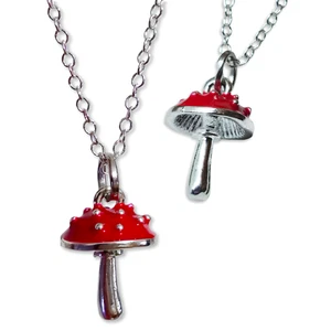 Magic Mushroom Pendant Fly Agaric Red Enamel Necklace 925 Silver Jewellery Boxed - Picture 1 of 14