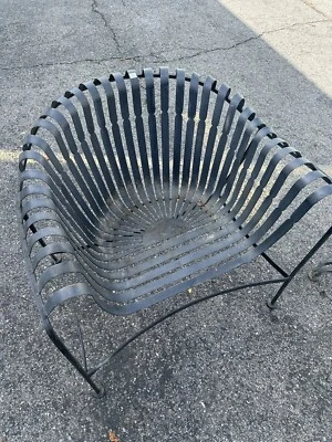 FOUR Woodard Iron Strap Lounge Chairs w/ Glass Rd Table Mid Century Modern - Image 1 of 3