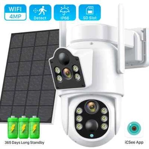 4MP Wireless Solar Camera Dual Len WiFi PTZ Camera Video Surveillance Camera New - Picture 1 of 25