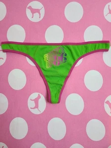Rare VTG VS PINK Low Rise Graphic Cotton Thong Panty Size M Green Pink - Picture 1 of 6