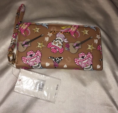 Cartera Betsey Johnson Marrón Multi Vaquera Calavera e Iconos Occidentales Estampado ZA NUEVA CON ETIQUETAS Foto 1 de 4