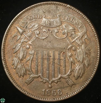 1866 Two Cent Piece - Very Fine Details: Pitting/Scratches - Image 1 of 2