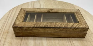 Wooden Tea Bag Organizer Box with Glass Lid Rustic Multi-Compartment Storage - Picture 1 of 7
