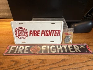 “FIREFIGHTER” METAL LICENSE PLATE+FIREFIGHTER MONEY CLIP+FIRE FIGHTER DR. SIGN - Picture 1 of 5