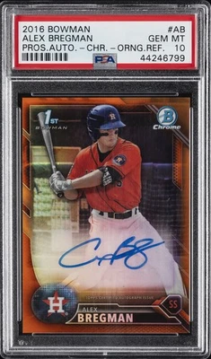2016 BOWMAN PRSPCT AUTOS CHROME-ORANGE REFRACTOR #AB ALEX BREGMAN PSA 10 AUTO - Image 1 of 2