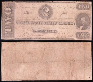 T-54 1862 $2 Confederate CSA Note! FREE SHIPPING! 9110 - Picture 1 of 3