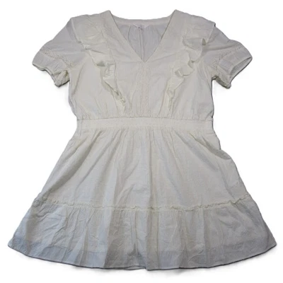 LC Lauren Conrad мини-платье XL слоновой кости оборки крючком v-образным вырезом Swiss Dot Cottagecore - Изображение 1 из 4