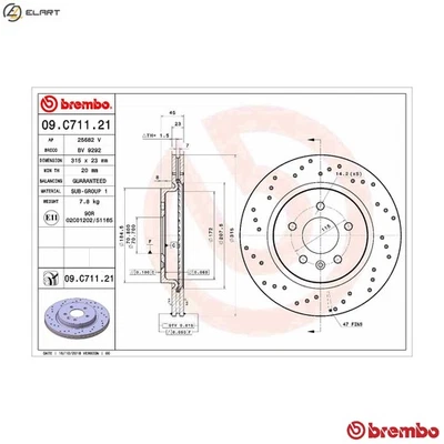 2x BRAKE DISC 09.C711.21 FOR OPEL ASTRA/J/Van/Hatchback/Sports/Tourer/GTC 1.2L - Image 1 of 4