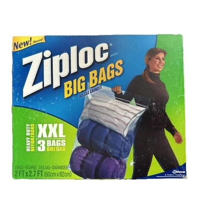 Ziploc Big Bags Descontinuado Resistente XXL 3 Bolsas 20 Galones 2' x 2.7' Nuevo de Lote Antiguo Foto 1 de 4