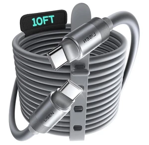 LISEN 10FT Chubby 100W Soft Silicone USB C to USB C Fast Charging Cable - Grey - Picture 1 of 9