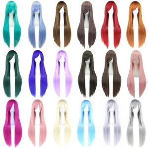 Long Synthetic Hair Cosplay Wigs Party Hair Straight Wig Hairpiece Breathable - Picture 1 of 26