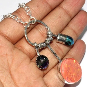 Most Beautiful Opalite American Dichroic Glass Gemstone Necklace 18" GW - Picture 1 of 3