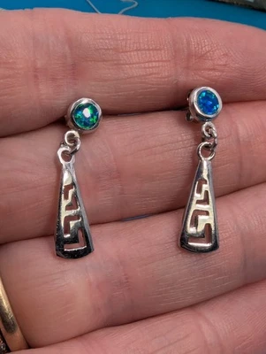 Pendientes colgantes/gotas de plata 925 llave griega ópalo azul  Foto 1 de 4