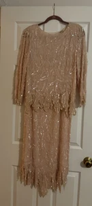 Paillettenkleid 1988 rosa Perlen Langarm Zweiteiler Kleid - Bild 1 von 2