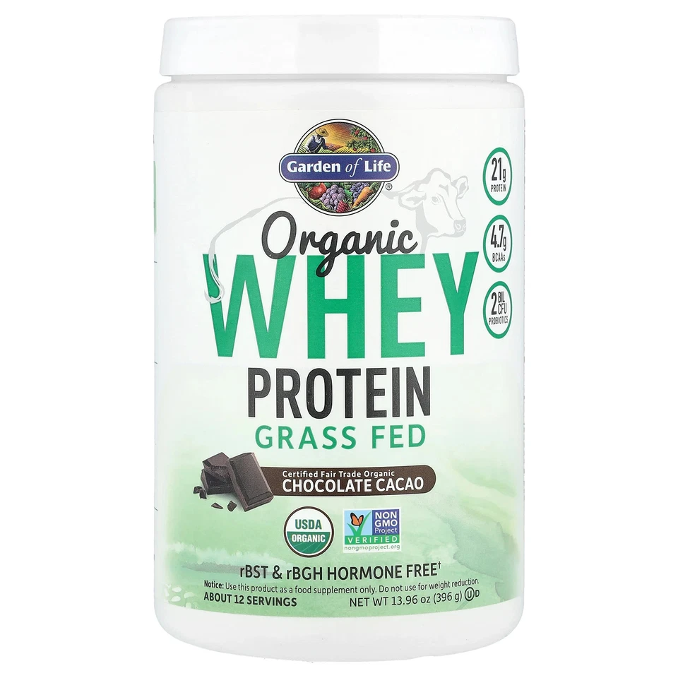 Organic Whey Protein, Grass-Fed, Chocolate Cacao, 13.96 oz (396 g) - Image 1 of 3