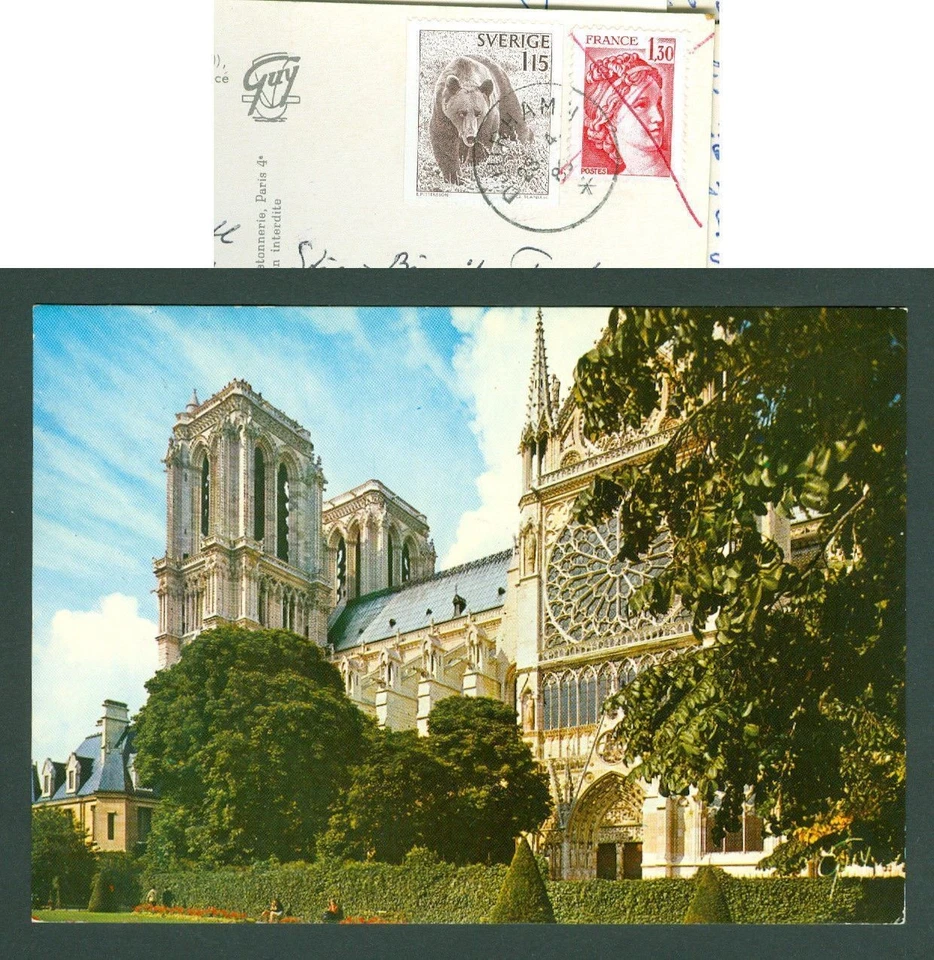 Cartão postal da Suécia, França 1980. Scott # 1234 urso marrom + postagem na França. - Imagem 1 de 1