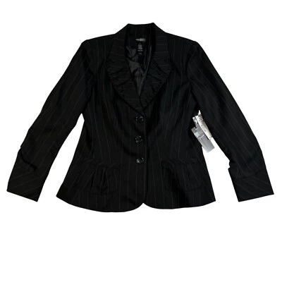 NWT Bisou Bisou Jacket Women's Long Sleeve Striped Suit Separate Black White 14 - Image 1 of 4