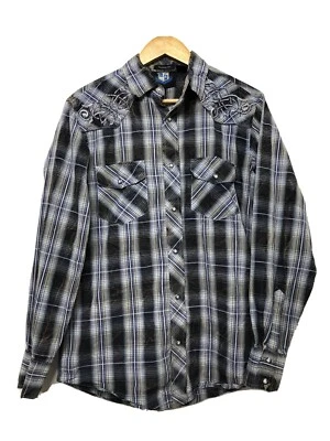 Resistol RU ковбой синий клетку вышитый Western жемчуг Snap мужской M кнопка вверх - Изображение 1 из 4