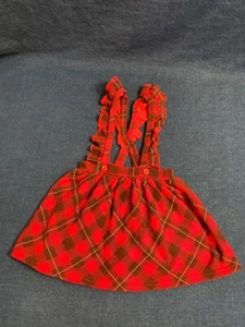 DISNEY JUNIOR MINNIE GIRLS OVERALL SKIRT RED & BLACK PLAID RUFFLED STRAPS~SIZE 5 - Picture 1 of 20