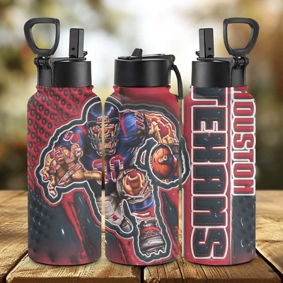 Botella de agua deportiva Houston Texans 32 oz con frasco aislante de paja y mango tapa abatible Foto 1 de 3