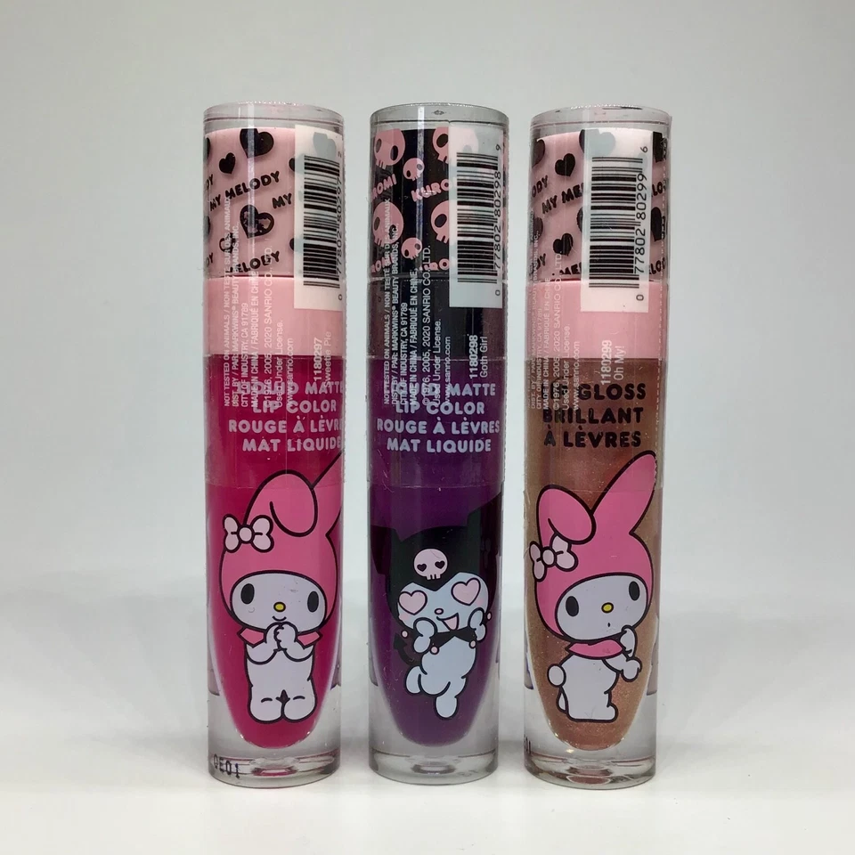 X3 NIP WET N WILD KUROMI/MY MELODY LIQUID LIP - GOTH GIRL, SWEETIE PIE, OH MY! - Image 1 of 3