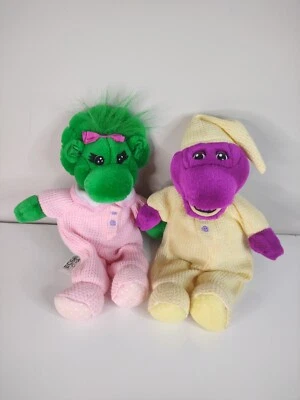 Vintage Bedtime BARNEY 11'' Plush in Pajamas Lot 2 Baby Bop & Barney 1990’s - Image 1 of 3