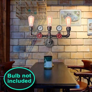 Pipe Wall Lamp Vintage Retro Iron Pipe Wall Lamp Water Pipe Industrial Lamp 220V - Picture 1 of 9