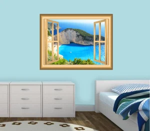 VWAQ Ocean View Wall Decal Nature Window Sticker Peel and Stick Mural - Picture 1 of 2