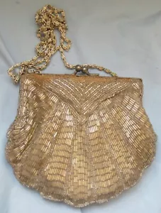 Borsa da sera vintage anni '60 LaRegale con perline fatta a mano lunga catena color argento - Foto 1 di 14