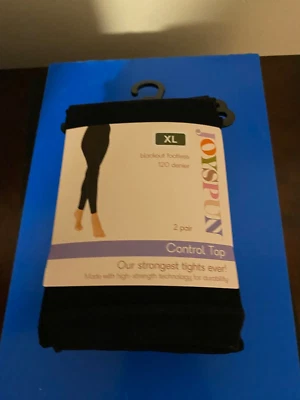 WOMEN'S SIZE XL JOYSPUN 2 PACK BLACKOUT CONTROL TOP footless TIGHTS 120 DENIER - Image 1 of 4