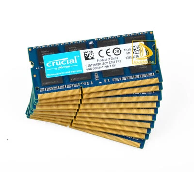 Crucial 40GB DDR3 RAM 10x 4 GB PC3-8500S 1066Mhz 204Pin SODIMM Laptop Memory @hp - Image 1 of 4