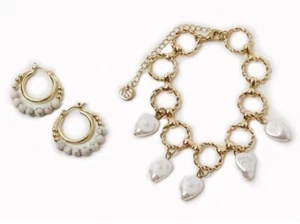 JULES SMITH BEAUTY Beaded Pearl Layered Hoops and Irregular Pearl Bracelet $125 - Picture 1 of 4