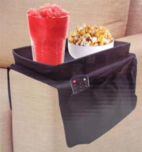 SIX POCKET COUCH ARM REST BLACK ORGANIZER REMOTE CONTROL HOLDER CUP SNACK HOLDER - Picture 1 of 3