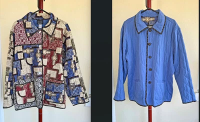 Koos of Course Reversible Brown/Blue Multi Quilted Silk Jacket QVC 2X NWT - Image 1 of 4