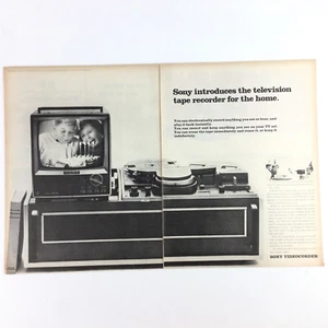 SONY TVTape Recorder VINTAGE 60s PRINT AD Television Videorecorder 2 Pages - Imagen 1 de 4