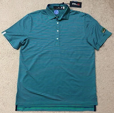 Ralph Lauren RLX Airflow Polo Shirt Men's M Green Striped Golf Stretch Logo NWT - Image 1 of 4