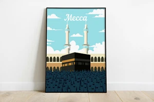 Mekka Reiseplakat, Mekka Retro Wanddruck, Saudi Arabien Retro Reiseplakat - Bild 1 von 6
