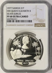 1977 Samoa Silver 1 Tala HM Queen Elizabeth II Silver Jubilee NGC PF68UCAM - Picture 1 of 4