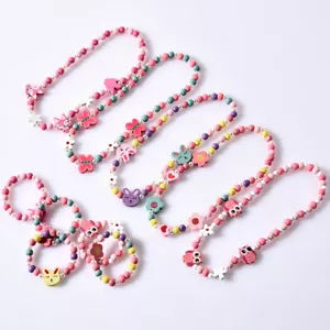 Children's Wooden Bracelet Necklace Flowers Heart Shape and Kids - Picture 1 of 11