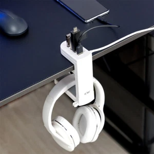 360° Headset Earphone Headphone Stand Hook Hanger Holder + USB 3.0 2.0 Data Hub - Picture 1 of 23