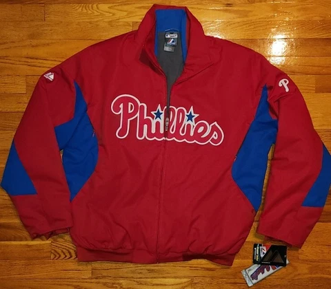 *WOW* Majestic Vintage Philadelphia PHILLIES Jacket mens L baseball dugout coat Cover