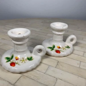 Mini White Ceramic Chamberstick Strawberry Vintage Children’s Toy Candle Holder - Picture 1 of 8