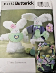 Butterick 4152 Plush Boy & Girl Bunnies with Plush Basket Sewing Pattern Uncut - Picture 1 of 2